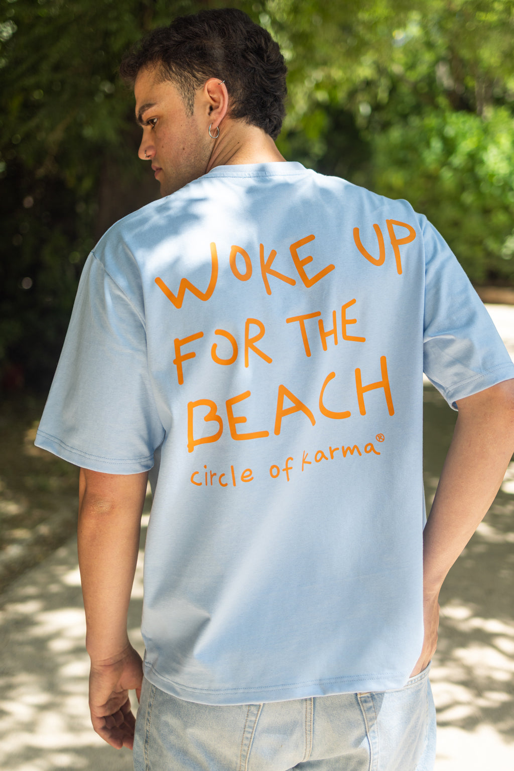 Woke up for the beach blue t-shirt