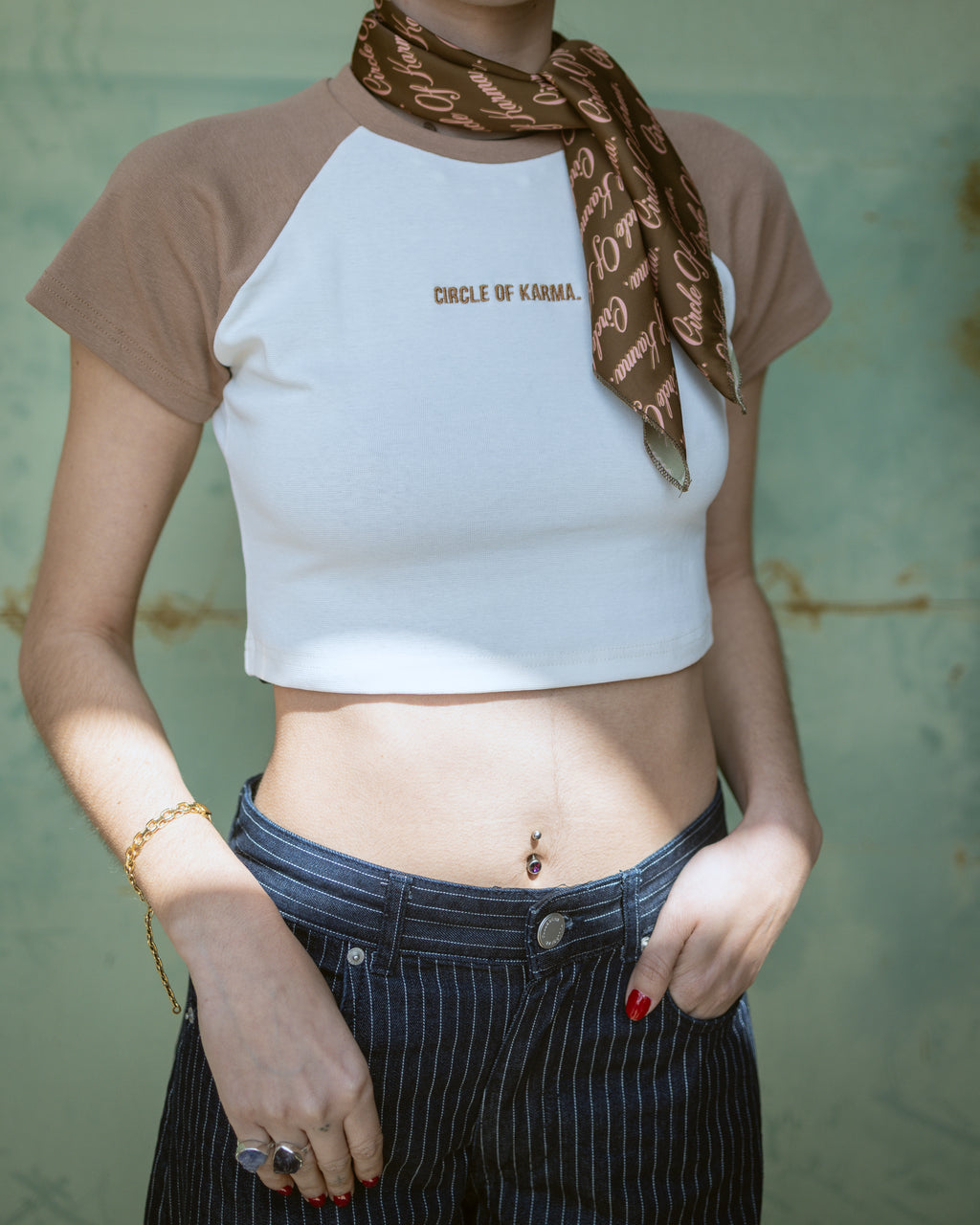Crop top white & brown