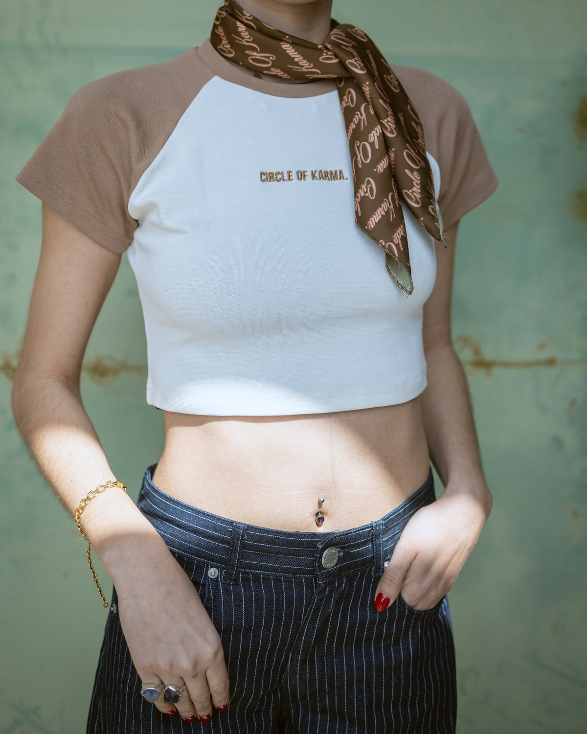 Crop top white & brown