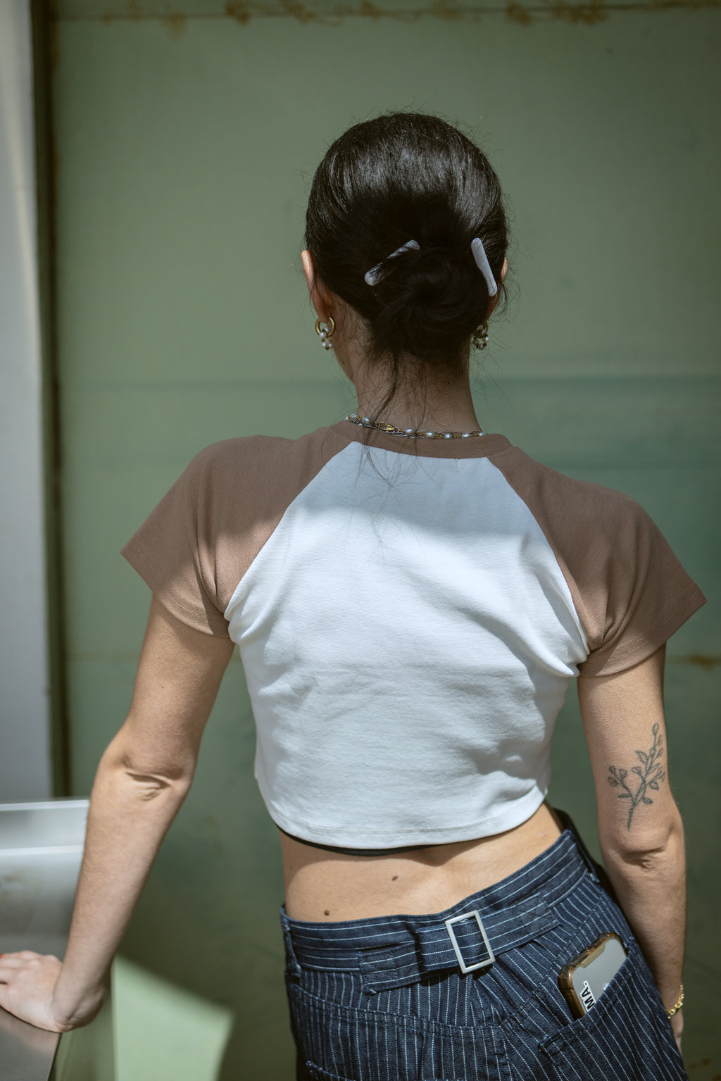 Crop top white & brown