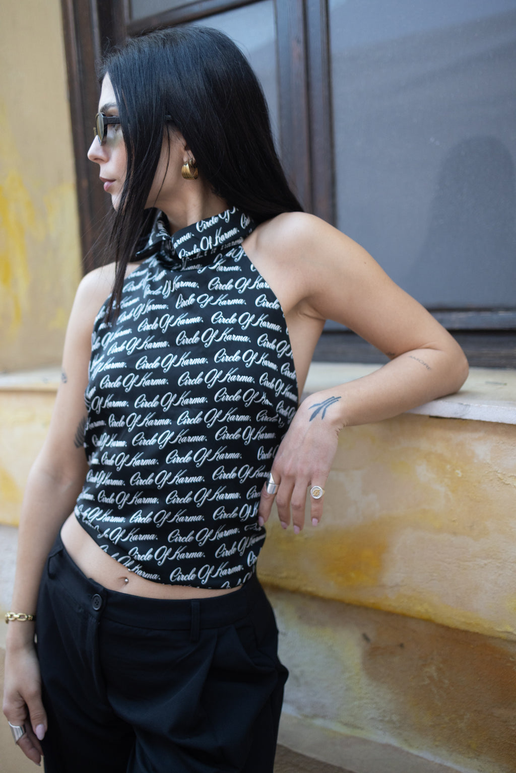 Allover black top